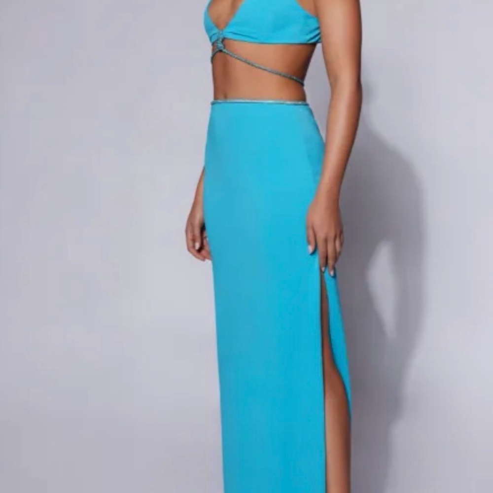 Meshki Bright Turquoise Maxi Skirt with Side Slit